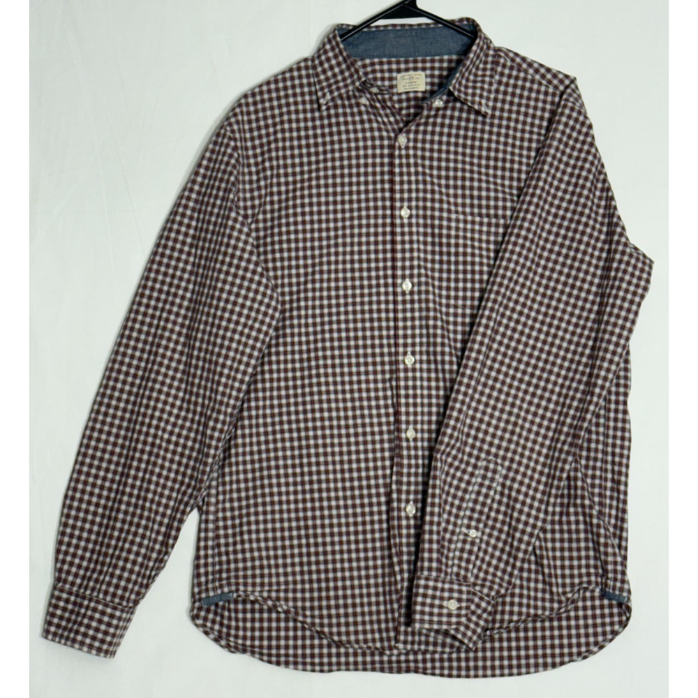 J Crew Button Up LS Dress Shirt Plaid Mens M‎ 100’s 2-Ply 100% Cotton RED Gray
